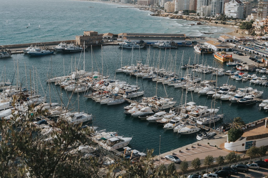 A scenic view of a harbor in Penyal d'Ifac Natural Park in Calp, Spain
